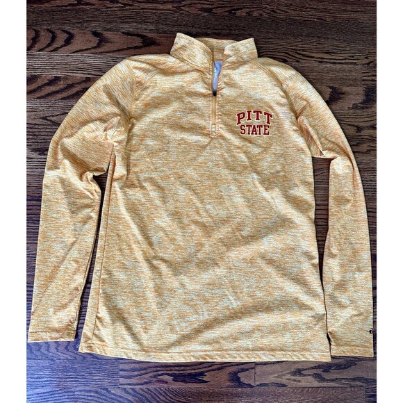 Badger Sport Pitt State Womens Yellow Long Sleeve Shirt Size L Thumbhole 1/4 Zip - Picture 1 of 8